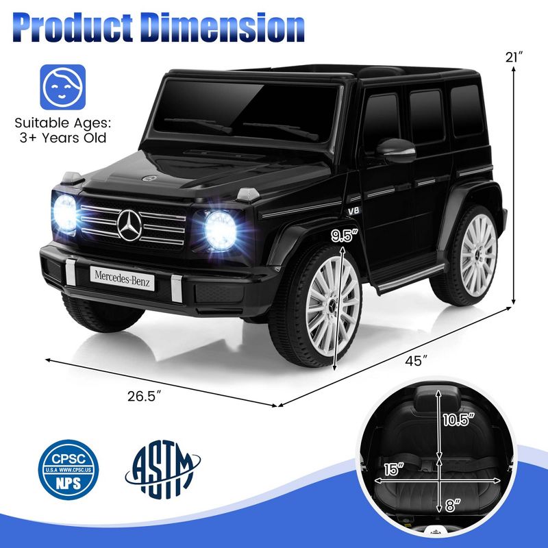 Costway Licensed Mercedes-Benz G500 Kids Ride-on Car 12V Battery Powered Ride-on Truck Black/White, 3 of 11
