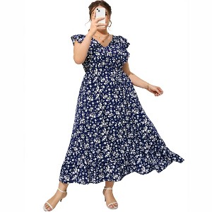 Plus Size Sleeveless Floral Hem Pocket Long Dress for Women Summer Casual Boho Maxi Dress - 1 of 4