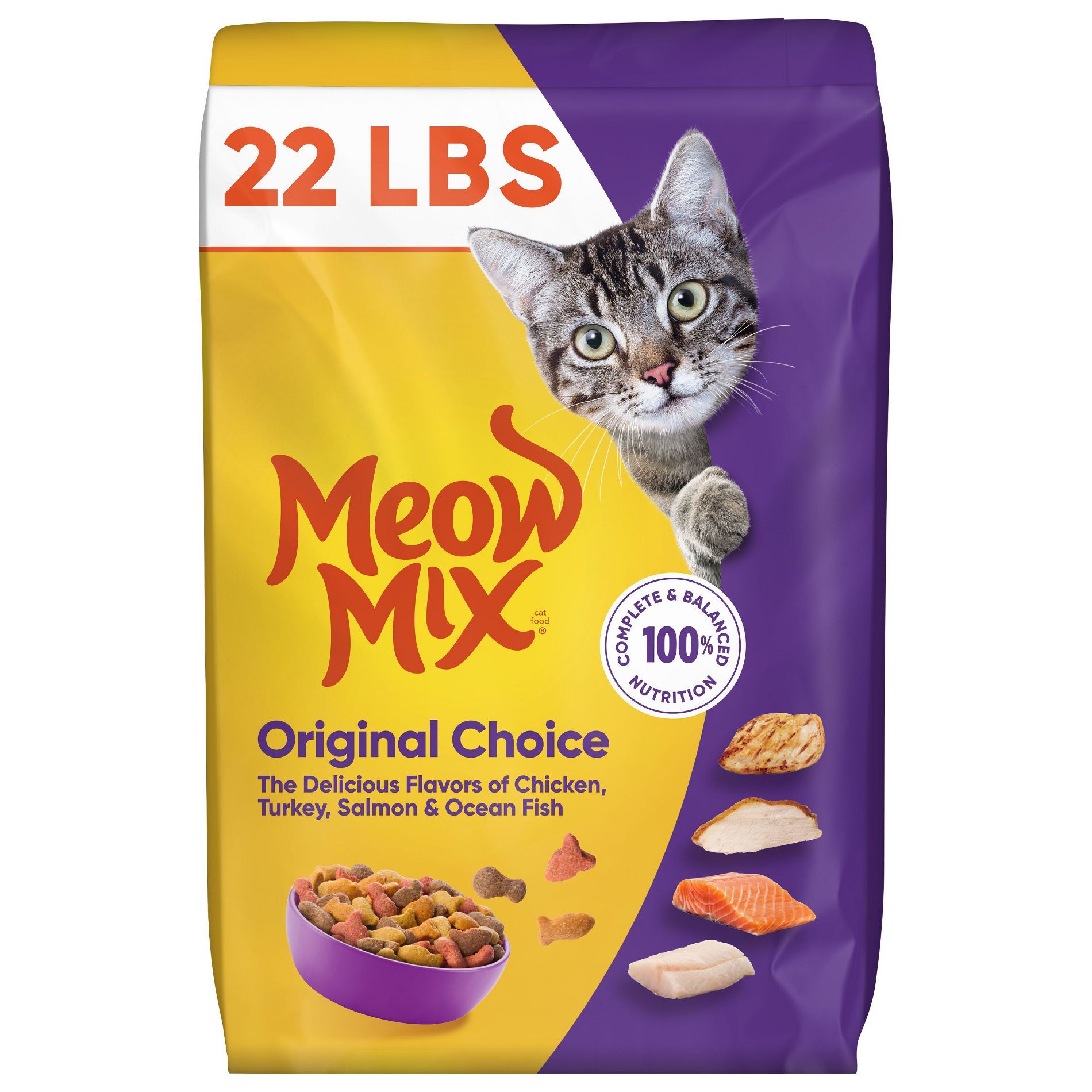 Meow Mix Original Choice with Flavors of Chicken, Turkey, Salmon & Ocean Fish Adult Complete & Balanced Dry Cat Food - 22lb