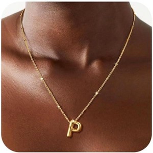 Sterling Silver Balloon Letter Necklace Satellite Bead Chain Personalized Gift - 1 of 4