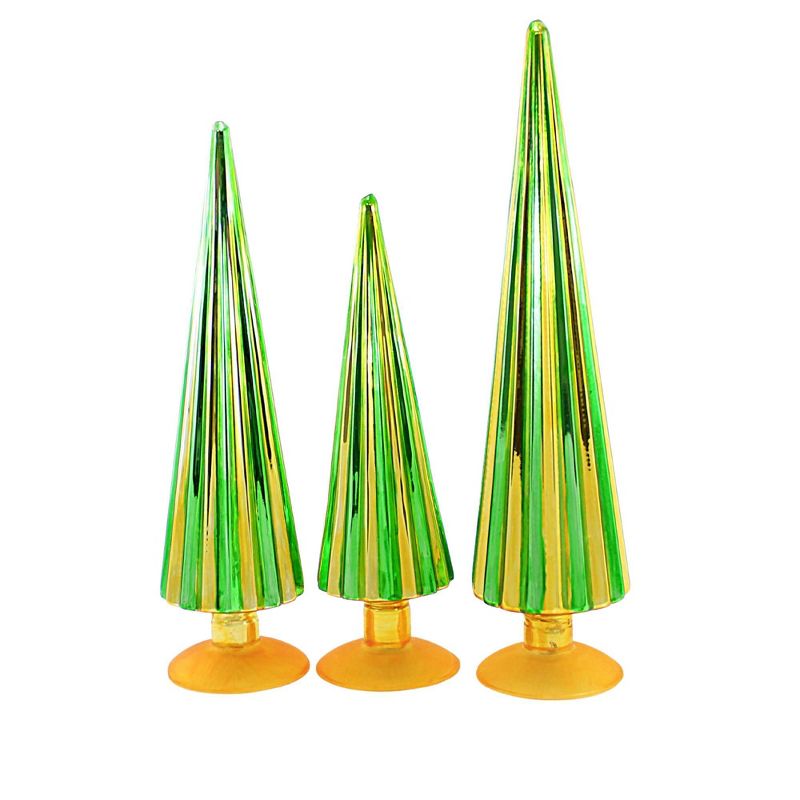14.5 Inch Green/Gold Pleated Trees Christmas St Patrick’S Set/3 Village Decor Decorate Mantle Tree Sculptures, 2 of 4