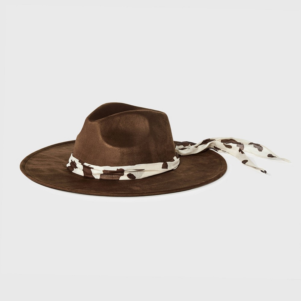 Faux Suede Cow Print Scarf Band Fedora Hat - Universal Thread™ Brown S/M