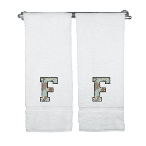 BC BARE COTTON Monogrammed Towels, Personalized Gift, Set of 2 - Embroidered Writing with Greenish Cyan - 1 of 4