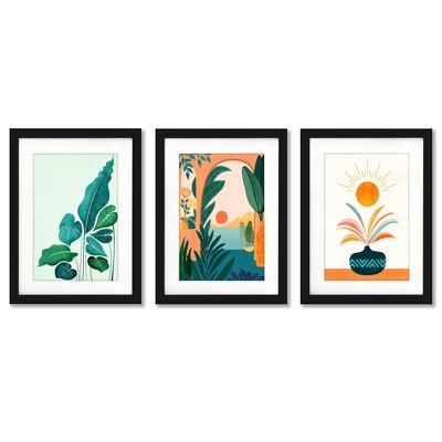 (set Of 3) Sunny Views By Modern Tropical Black Matted Framed Triptych ...