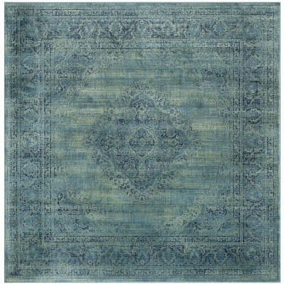 Hand-Knotted Blue Viscose Square Area Rug 8'x8'