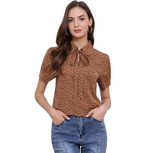 INSPIRE CHIC Women's Retro Dots Print Bow Tie Peter Pan Collar Chiffon Blouse - 1 of 4