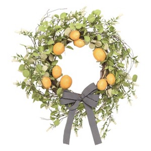 Transpac Foam 24" Yellow Spring Leaf and Lemon Wreath with Bow - 1 of 4
