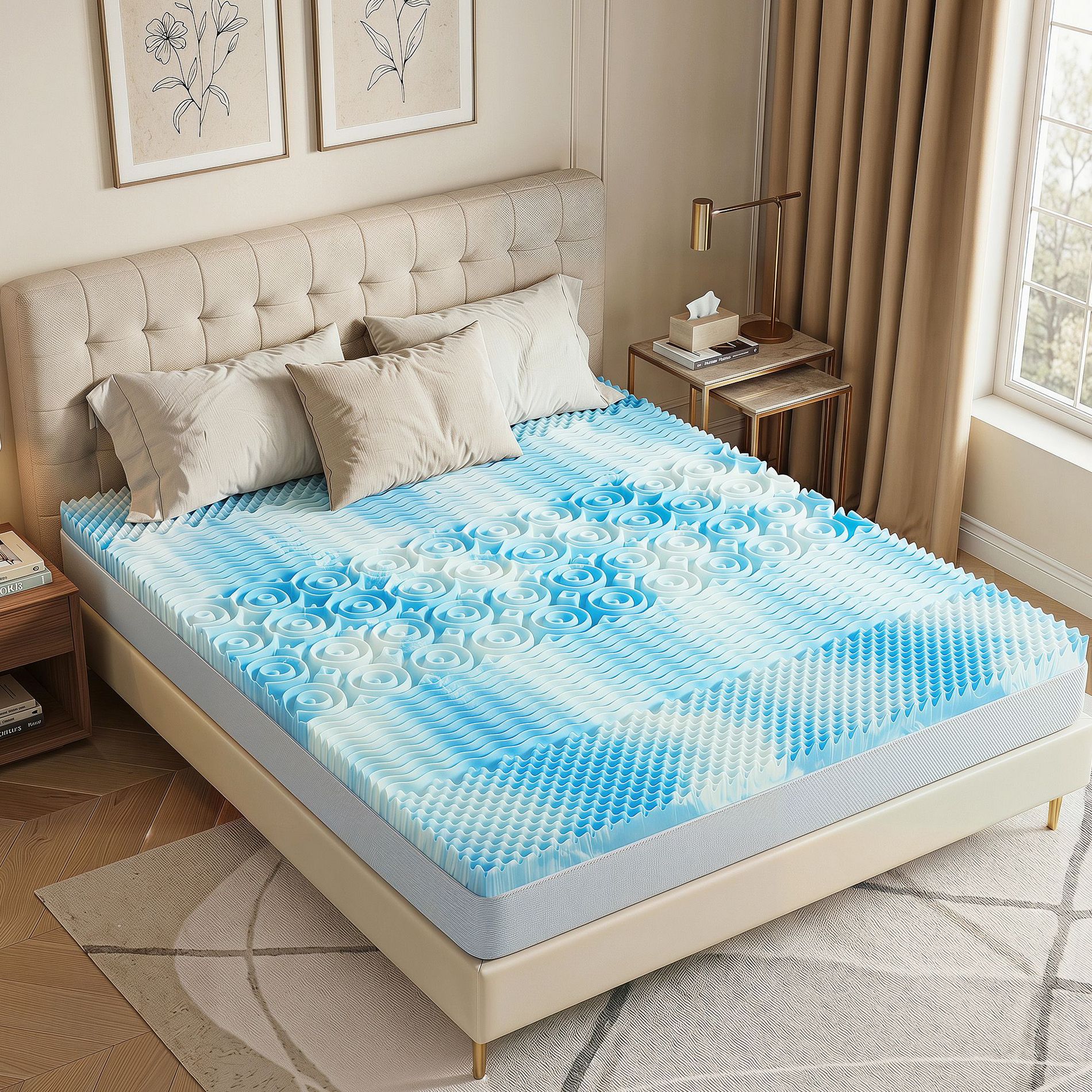 JIONJOY 5-Zone Memory Foam Mattress Topper – 4 Inch, Cooling Gel-Infused, Pressure Relief Support, Soft Medium Feel, Twin