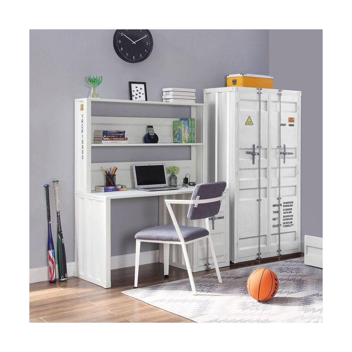 47" Cargo Desk White - Acme Furniture: L-Shaped Metal Frame, No Assembly, All Purpose Drawer - thumbnail 4
