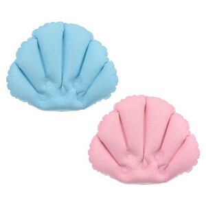 Unique Bargains PVC Terry Cloth Inflatable Bath Pillow with Suction Cups 2 Pcs - 1 of 4