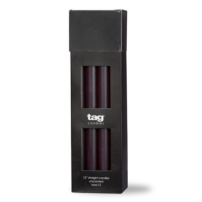 TAG Color Studio 12" Straight Taper Unscented Smokeless Paraffin Wax Candle Black, Burn Time 12 hrs. Sold In Units of 1