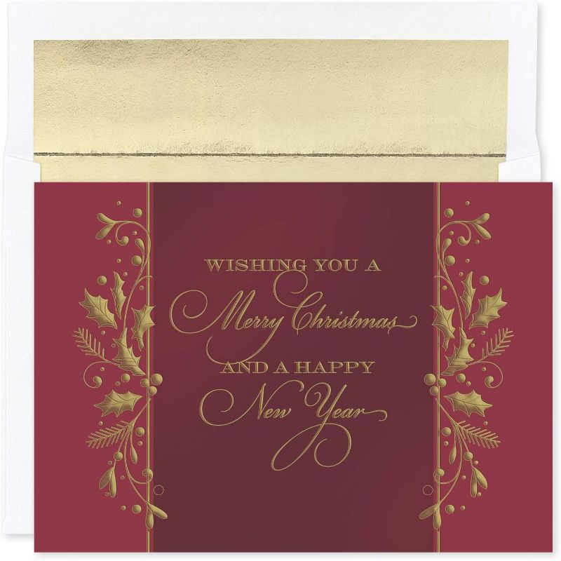 Masterpiece Studios Holiday Collection 15-Count Boxed Embossed Christmas Cards with Foil-Lined Envelopes, 7.8" x 5.6", Christmas Tradition (935600), 1 of 3