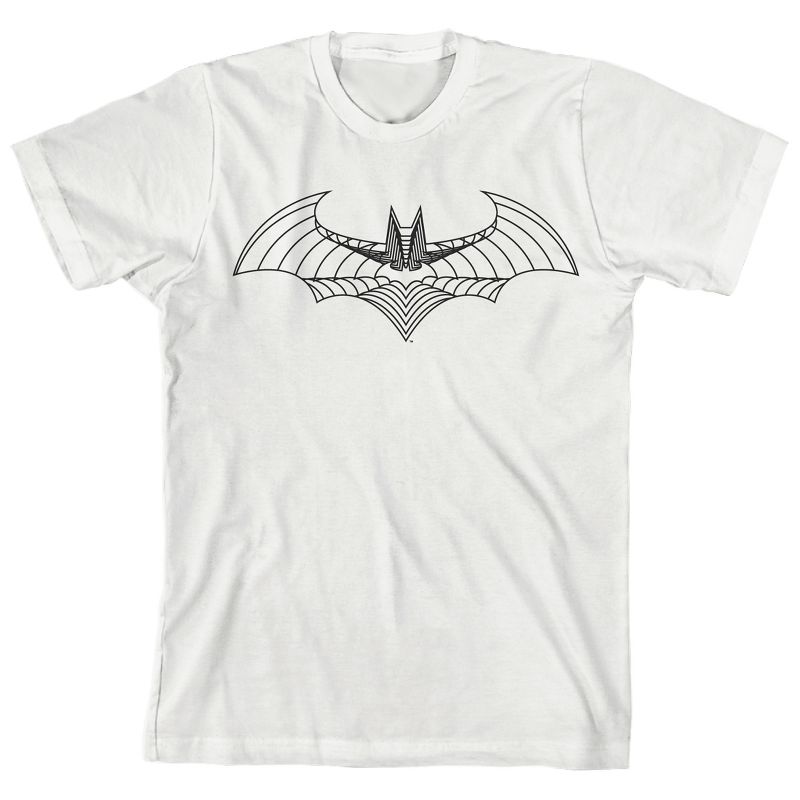 Batman Bat Symbol Line Art White T-Shirt Toddler Boy to Youth Boy, 1 of 4