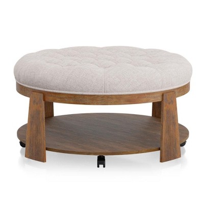 NicBex Storage Bench Ottoman with Storage Transitional Style Button Linen Tufted Seat Open Shelf for Bedroom, Living Room
