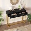 Lyngins Modern Console Table with Storage, Narrow Entryway Table with Gold Metal Base, Sofa Table with 2 Drawers (Diagonal Stripe Design) - 2 of 4