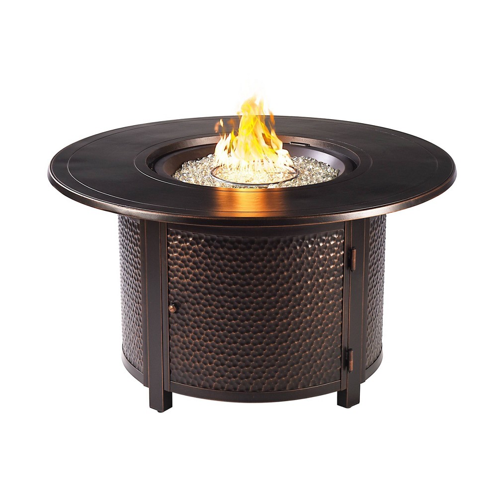 Photos - Electric Fireplace 44" Round Aluminum Outdoor Propane Fire Table with Wind Blockers, Lid & Pr