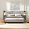 KWPZQEB Queen/King Size Chic Boucle Bed Frame with Integrated Lights, Modern Bed Frame with Upholstered Headboard & Shelves, No Box Spring Required - 3 of 4