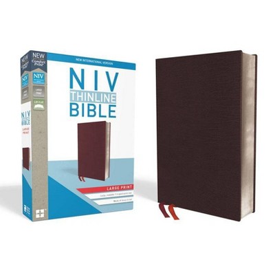 NIV, Thinline Bible, Large Print, Bonded Leather, Burgundy, Indexed, Red Letter Edition - by  Zondervan (Leather Bound)