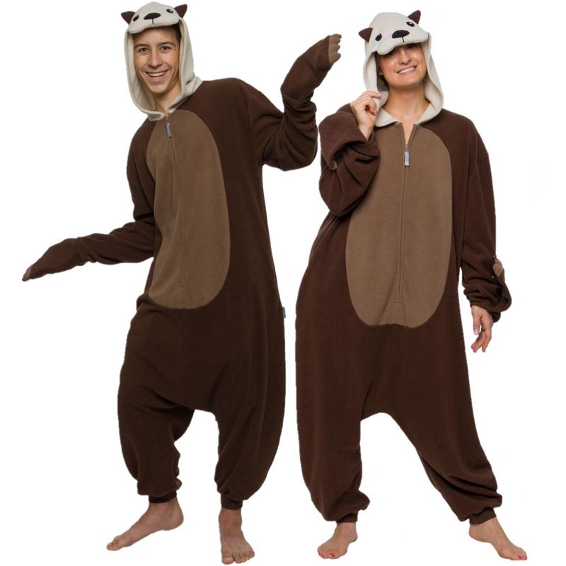 FUNZIEZ! Otter Adult Unisex  Novelty Union Suit - Brown Otter Costume for Halloween, 1 of 7