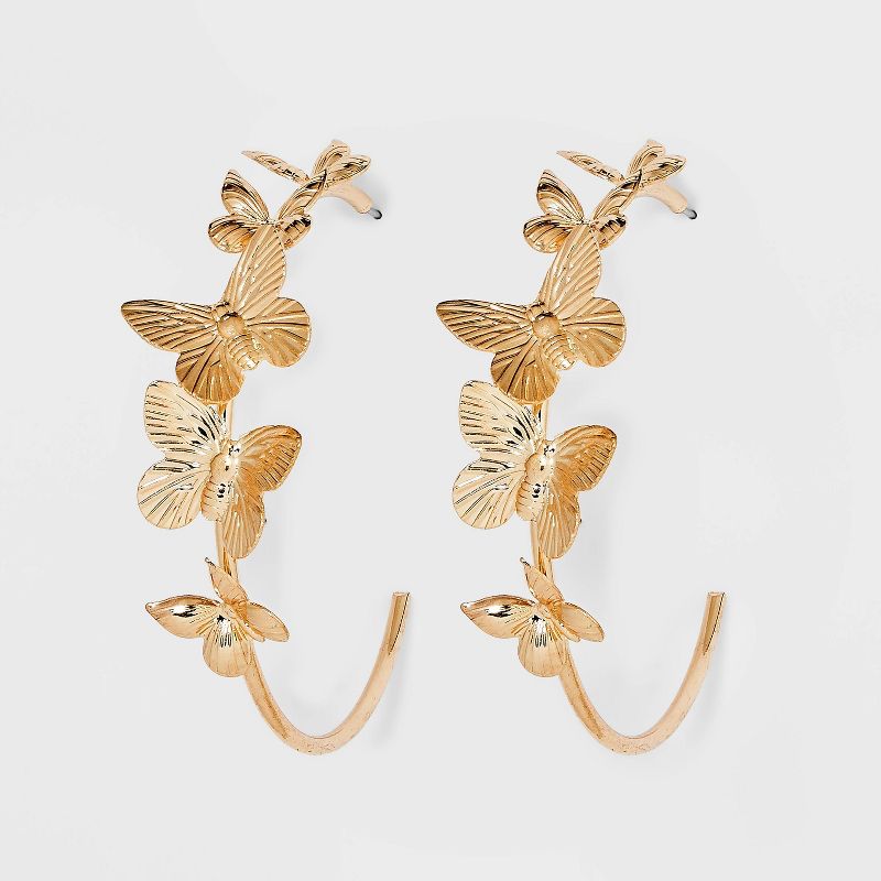 Butterfly Cubic Zirconia Hoop Earrings - Wild Fable&#8482; Gold, 1 of 5
