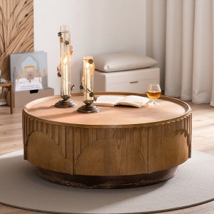 Wood & MDF Relief Round Coffee Table - 1 of 4