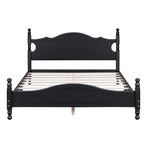 TIRAMISUBEST Queen Platform Bed Frame - Retro Wooden Bed with Slat Support, Solid Black Finish, No Box Spring Needed - 1 of 4