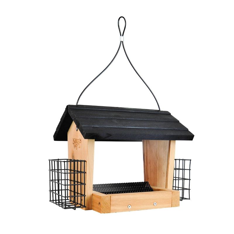 Nature&#39;s Way Bird Products 3qt Cedar Hopper Feeder with Suet Cages 8.5&#34;, 1 of 8
