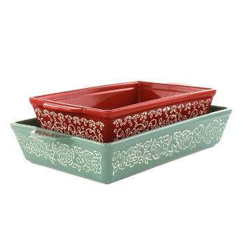 Laurie Gates 2 Piece Tierra Wax Relief Stoneware Baker Set in Red and Mint