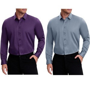 INSPIRE CHIC Men's Point Collar Long Sleeves Button Down Solid Formal Dress Shirts 2 Packs - 1 of 4