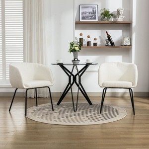 Set Of 2 Dining Chairs with Black Metal Legs,Boucle Fabric Dining Chair with Wing Back, Leisure Armchair Upholstered Accent Kitchen Chairs-Cuddlewood - 1 of 4