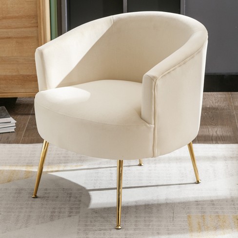 Velvet Armchair Accent Tub Barrel Chair With Gold Metal Legs Beige ModernLuxe