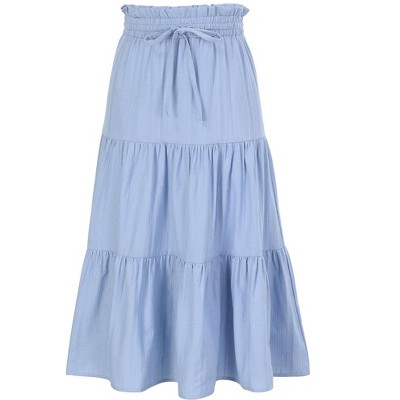 Maxi Skorts Skirt for Girls Button Front Ruffle High Waisted Long Skirts with Belt and Pocket 3-12 Years