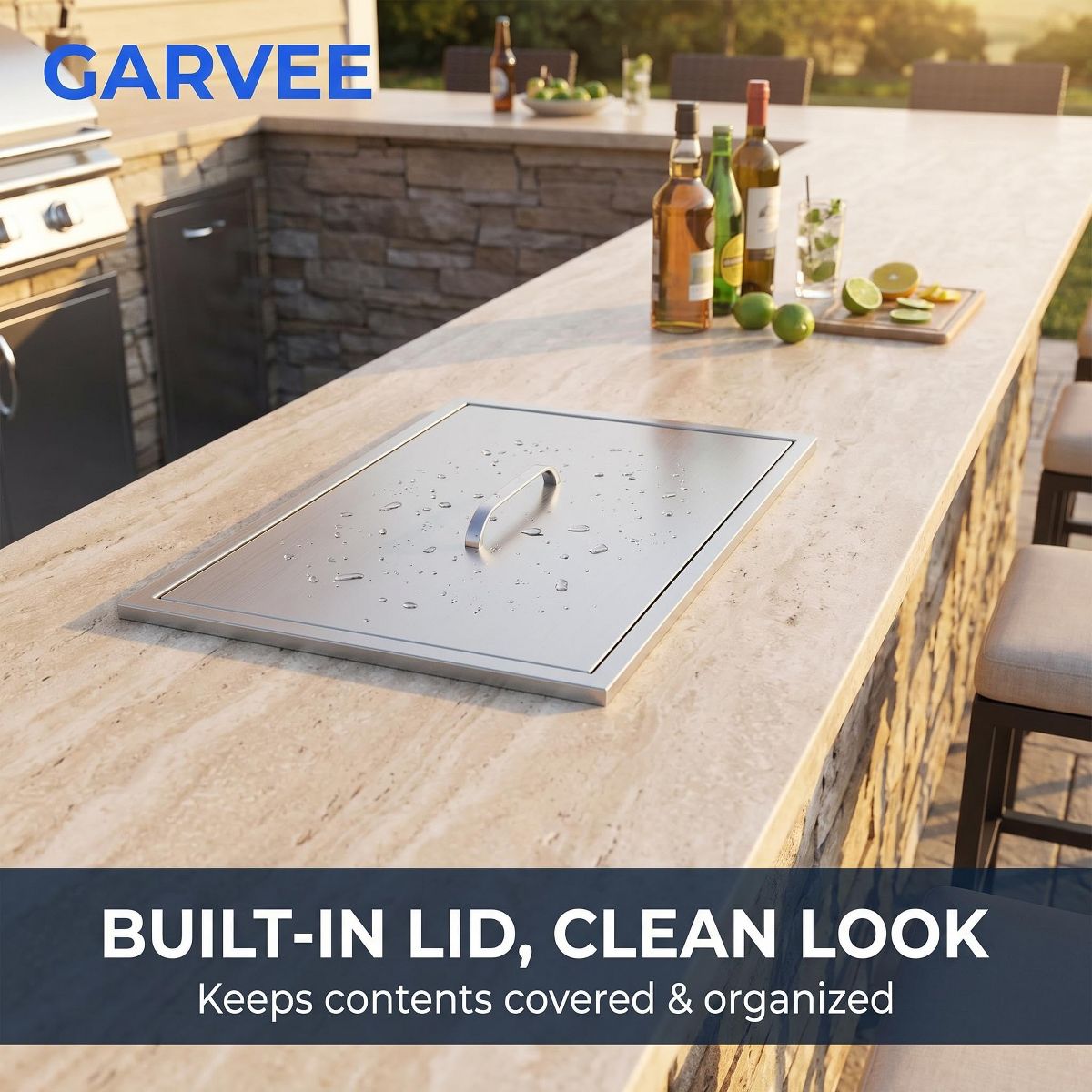 Built In Stainless Steel Ice Cooler Box, Insulated Beverage Chest with Lid and Drain Hole - thumbnail 5