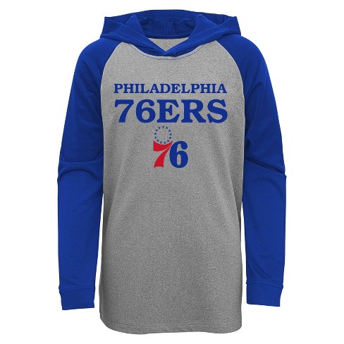 Nba Philadelphia 76ers Youth Gray Long Sleeve Light Weight Hooded Sweatshirt Target