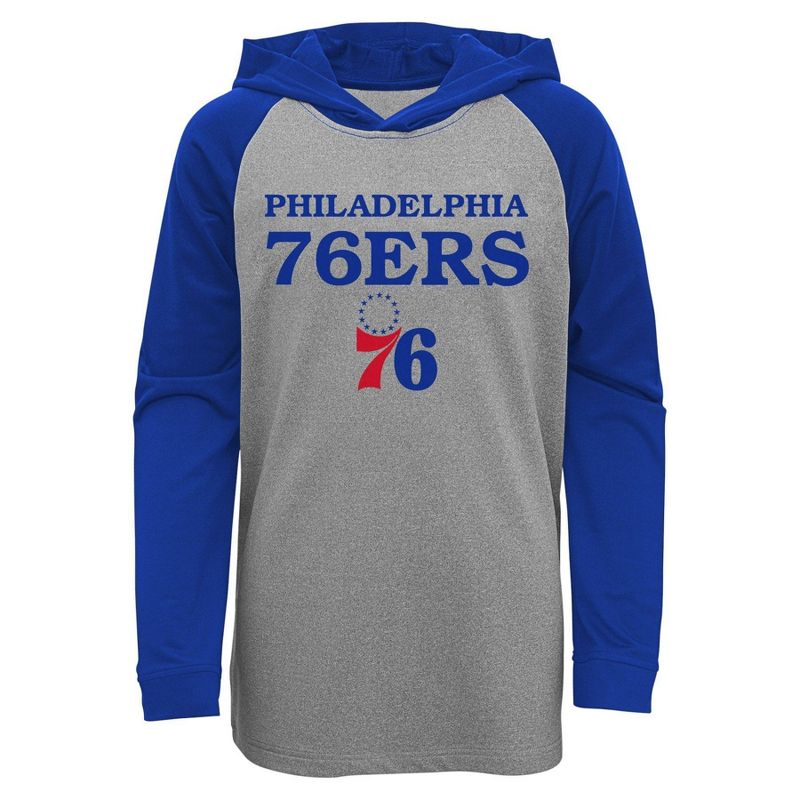 NBA Philadelphia 76ers Youth Gray Long Sleeve Light Weight Hooded Sweatshirt, 1 of 2