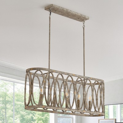 PAKOKULA Farmhouse 5-Light Distressed Gray Rustic Oval Island Pendant Light Linear Chandelier