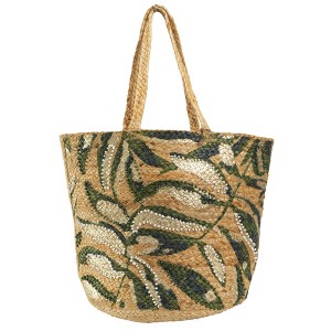Magid Beaded Palm Print Natural Straw Jute Tote - 1 of 4