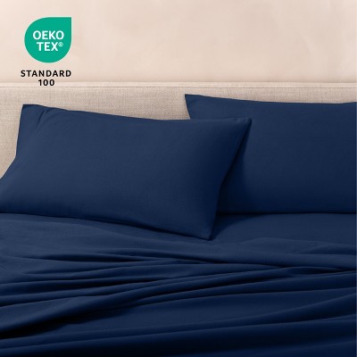 King Dark Blue Organic Cotton Flannel Sheet Set