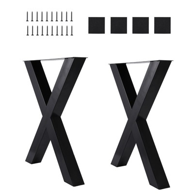 Set of 2 Steel Table Legs, X-Shaped Heavy Duty Dining Table Legs, Industrial-Style Furniture Support, Four Protective Floor Pads for Work Tables