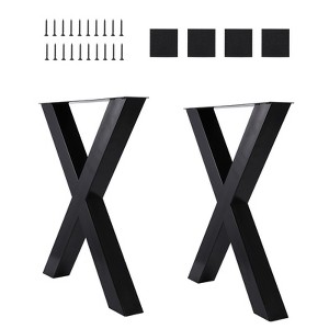 Set of 2 Steel Table Legs, X-Shaped Heavy Duty Dining Table Legs, Industrial-Style Furniture Support, Four Protective Floor Pads for Work Tables - 1 of 4