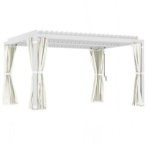 Outsunny 13' x 10' Outdoor Retractable Pergola with Sun Shade Aluminum Louvered Top, Pergola with Canopy, Curtains, and Netting - 1 of 4