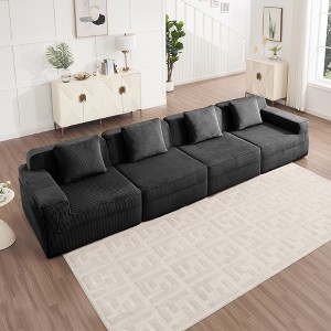 Modular 4-Seat Boneless Straight Sectional Sofas, Deep Seat Cloud Sectional Couch with Throw Pillows, Plush Corduroy Fabric - 1 of 4