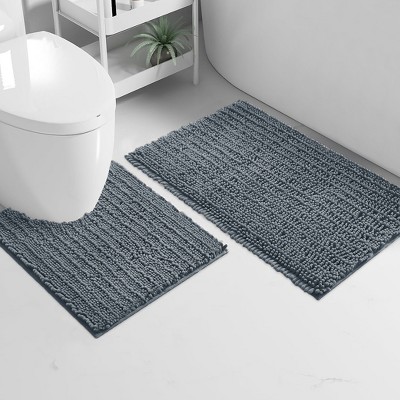Home Mart Goods 2 Piece Set Dark Grey Soft Cozy Plush Chenille Bath Mat Bathroom Rug