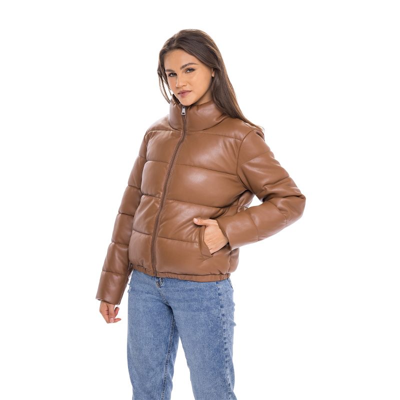 Women's Faux Leather Puffer Jacket, Puffy Coat - S.E.B. By SEBBY, 3 of 6