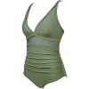 Clearlove Women's One Piece Swimsuit Bathing Suit V Neck Ruched Mesh Back Hook - 2 of 4