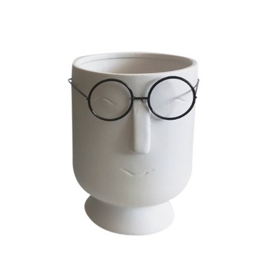 Sagebrook Home 9" Stoneware Face with Glasses Planter White