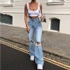 Coolmee Women's Ripped High Waisted d Jeans Wide Leg Destroyed Denim Pants - 2 of 4