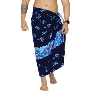 LA LEELA Men's Pirates Summer Sarong Wrap Pareo Caribbean Pirates Swim Trunks Swimwear Full Beach Wraps for Men One Size Blue, Ghost - 1 of 4