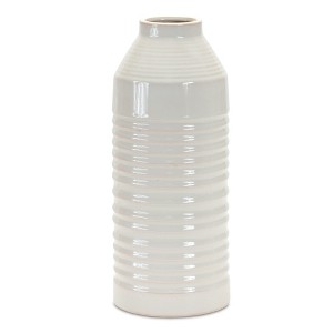 White Terra Cotta Vase – 14.75"H – Modern Ribbed Vase for Tabletop By Melrose - 1 of 3