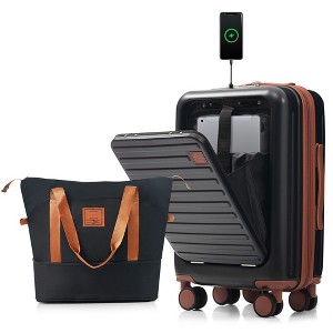 Coolife Front Opening 20-Inch Carry-On Luggage with Expandable Travel Bag Set,ABS Hard Shell Two-piece suitcase set with USB Port - 1 of 4